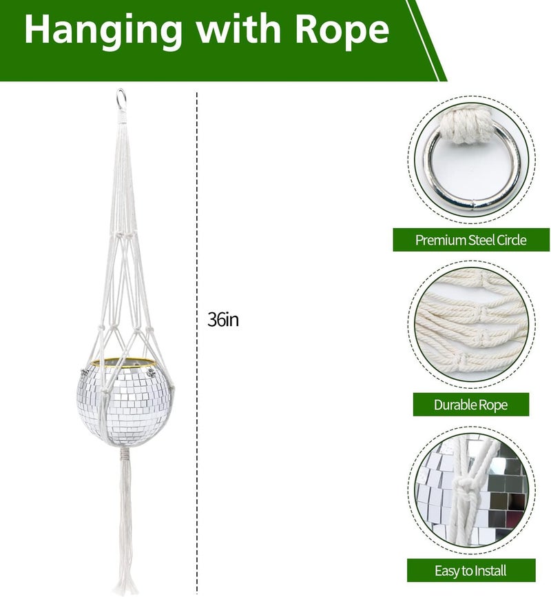 FGBNM 6" Disco Ball Planter, Disco Ball Plant Hanger with Hanging Rope, Hanging Chain, Hook, Circle and Extra Mirror Pieces - Image 4